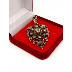 Złoty broszko wisior antyk Austro-Węgry Pr.583 diamenty 2,05ct