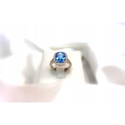 Pierścionek białe złoto 14kt brylant 0,31ct topaz 3,66ct