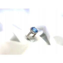 Pierścionek białe złoto 14kt brylant 0,31ct topaz 3,66ct