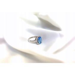 Pierścionek białe złoto 14kt brylant 0,31ct topaz 3,66ct