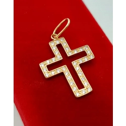 Złota zawieszka Krzyż z cyrkoniami PR.585 W:1,42gr