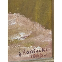 Obraz Józef Kantecki 1965 rok Chryzantemy w wazonie