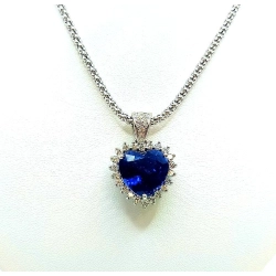 Złoty naszyjnik Serce Tanzanit i damienty 1,03ct Pr.750 W:23,60gr dł 60cm