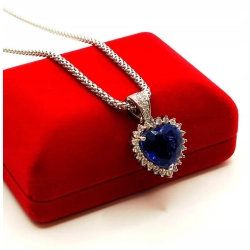 Złoty naszyjnik Serce Tanzanit i damienty 1,03ct Pr.750 W:23,60gr dł 60cm