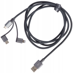 Kabel RE-LOAD USB - USB typ C / microUSB / Lightning 1,5 m szary