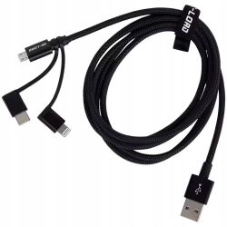 Zestaw kabli USB 3 w 1 - Apple Lightning usb c usb a Re-Load czarny