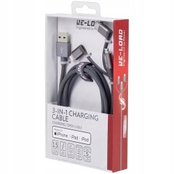 Zestaw kabli USB 3 w 1 - Apple Lightning usb c usb a Re-Load czarny