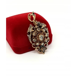 Złoty broszko wisior antyk Austro-Węgry Pr.583 diamenty 2,05ct