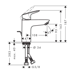 Bateria umywalkowa stojąca Hansgrohe LOGIS 100 srebrny