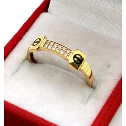 Złoty pierścionek z cyrkoniami i emalią Pr.750 W:1,76gr Roz.18