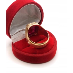 Złoty sygnet z Rubinem synt. Pr.585 W:18,67gr Roz.28