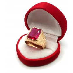 Złoty sygnet z Rubinem synt. Pr.585 W:18,67gr Roz.28
