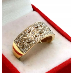 Złoty pierścionek szeroki z Cyrkoniami Pr.585 W:5,44gr Roz.16