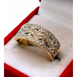 Złoty pierścionek szeroki z Cyrkoniami Pr.585 W:5,44gr Roz.16