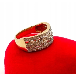 Złoty pierścionek szeroki z Cyrkoniami Pr.585 W:5,44gr Roz.16