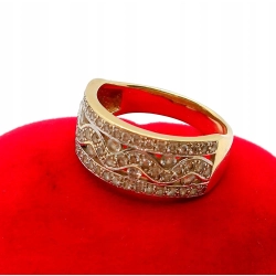 Złoty pierścionek szeroki z Cyrkoniami Pr.585 W:5,44gr Roz.16