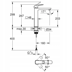 Bateria umywalkowa ścienna Grohe clova pulse 101261 000 0 srebrny
