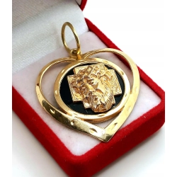 Złota zawieszka duża Serce z Jezusem Pr.585 W:8,37gr Dł:4,5cm