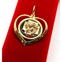 Złota zawieszka duża Serce z Jezusem Pr.585 W:8,37gr Dł:4,5cm