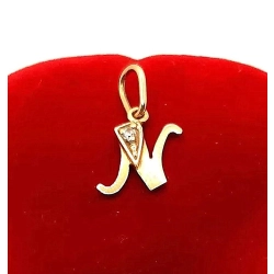 Złota zawieszka litera N z cyrkonią Pr.585 W:0,64gr