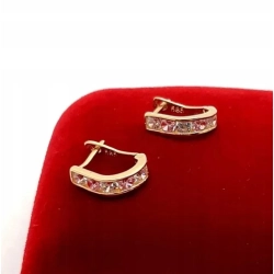 Złote kolczyki różowo białe cyrkonie Pr.585 W:0,82gr NOWE