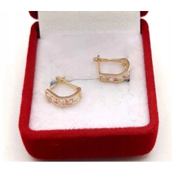 Złote kolczyki różowo białe cyrkonie Pr.585 W:0,82gr NOWE