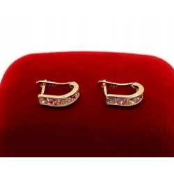 Złote kolczyki różowo białe cyrkonie Pr.585 W:0,82gr NOWE