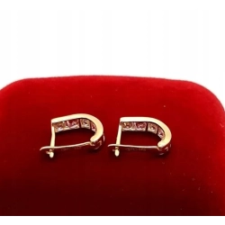 Złote kolczyki różowo białe cyrkonie Pr.585 W:0,82gr NOWE