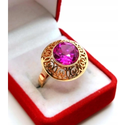 Złoty pierścionek Warmet z Kunzytem Pr.585 W:6,34gr Roz.20