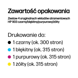 4x tusz HP 903 CMYK zestaw 6ZC73A oryginał