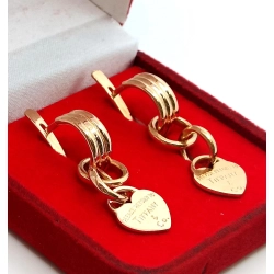 Złote kolczyki wiszące z zawieszką sercem 2 w 1 PR.585 W:6,39gr InterSKLEP
