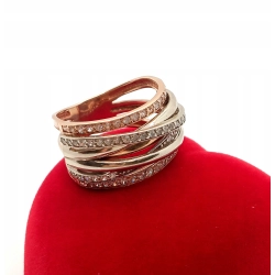 Złoty pierścionek szeroki z cyrkoniami Pr.375 W:5,57gr roz.14 szer.1,2cm