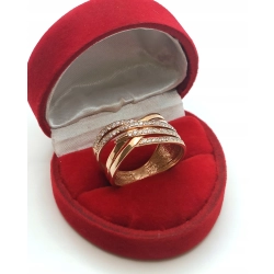 Złoty pierścionek szeroki z cyrkoniami Pr.375 W:4,57gr Roz.22