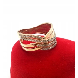 Złoty pierścionek szeroki z cyrkoniami Pr.375 W:4,57gr Roz.22