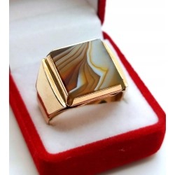 Złoty sygnet męski z Agatem PR.583 W:16,12gr R.25 InterSKLEP