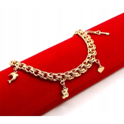 Złota bransoletka Garibaldi zawieszki PR.585 W:19,50cm Dł.20,5cm InterSKLEP