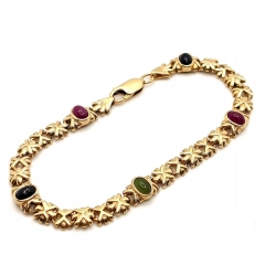 Złota bransoletka kolorowe kamienie PR.585 W:17,92gr Dł.20cm InterSKLEP