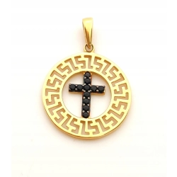 Złota zawieszka okrągła z krzyżykiem Pr.585 W:1,13gr NOWA
