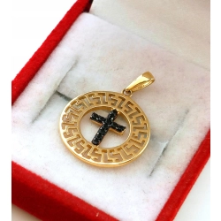 Złota zawieszka okrągła z krzyżykiem Pr.585 W:1,13gr NOWA