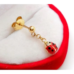 Złoty kolczyk na sztyft z Biedronką Pr.585 W:0,66gr InterSKLEP