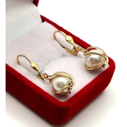Złote kolczyki z Perłami wiszące PR.585 W:3,22gr InterSKLEP