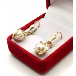 Złote kolczyki z Perłami wiszące PR.585 W:3,22gr InterSKLEP