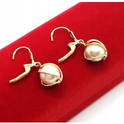 Złote kolczyki z Perłami wiszące PR.585 W:3,22gr InterSKLEP