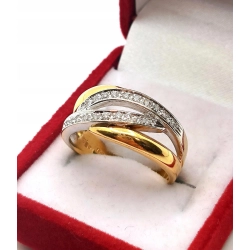 Złoty pierścionek szeroki z Diamentami 20szt 0,20ct Pr.750 W:5,68gr Roz.17