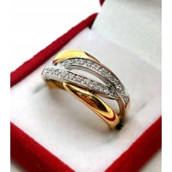 Złoty pierścionek szeroki z Diamentami 20szt 0,20ct Pr.750 W:5,68gr Roz.17