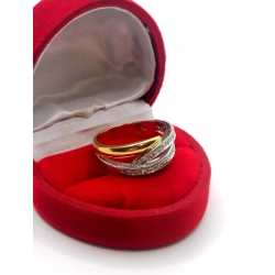 Złoty pierścionek szeroki z Diamentami 20szt 0,20ct Pr.750 W:5,68gr Roz.17