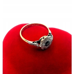 Złoty pierścionek z szafirem i Diamentami Pr.750 W:2,65gr Roz.11