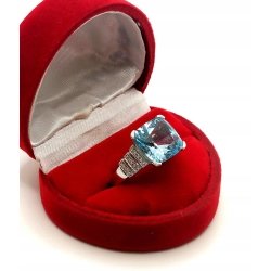 Złoty pierścionek z Akwamarynem i Diamentami Pr.585 W:5,69gr Roz.14