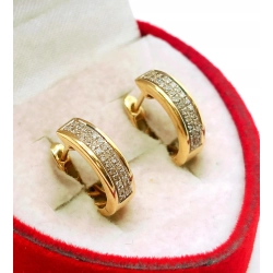 Złote kolczyki W.Kruk kółka z diamentami 0,28ct Pr.585 W:2,12gr