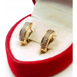 Złote kolczyki W.Kruk kółka z diamentami 0,28ct Pr.585 W:2,12gr